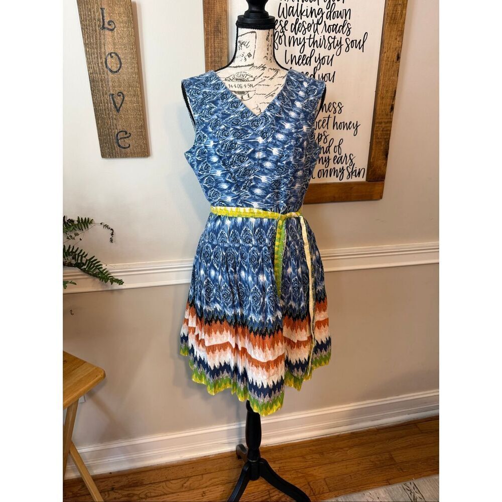 Signature by Robbie Bee Women's Abstract Sleeveless Mini Dress Blue Multi Sz 6P